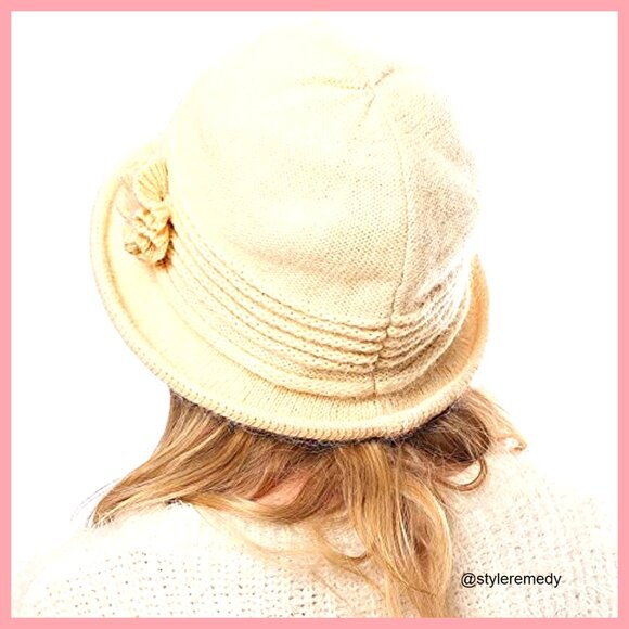 Vintage Cloche Bucket Hat, 85% Acrylic 15% Rabbit Hair, Crushable